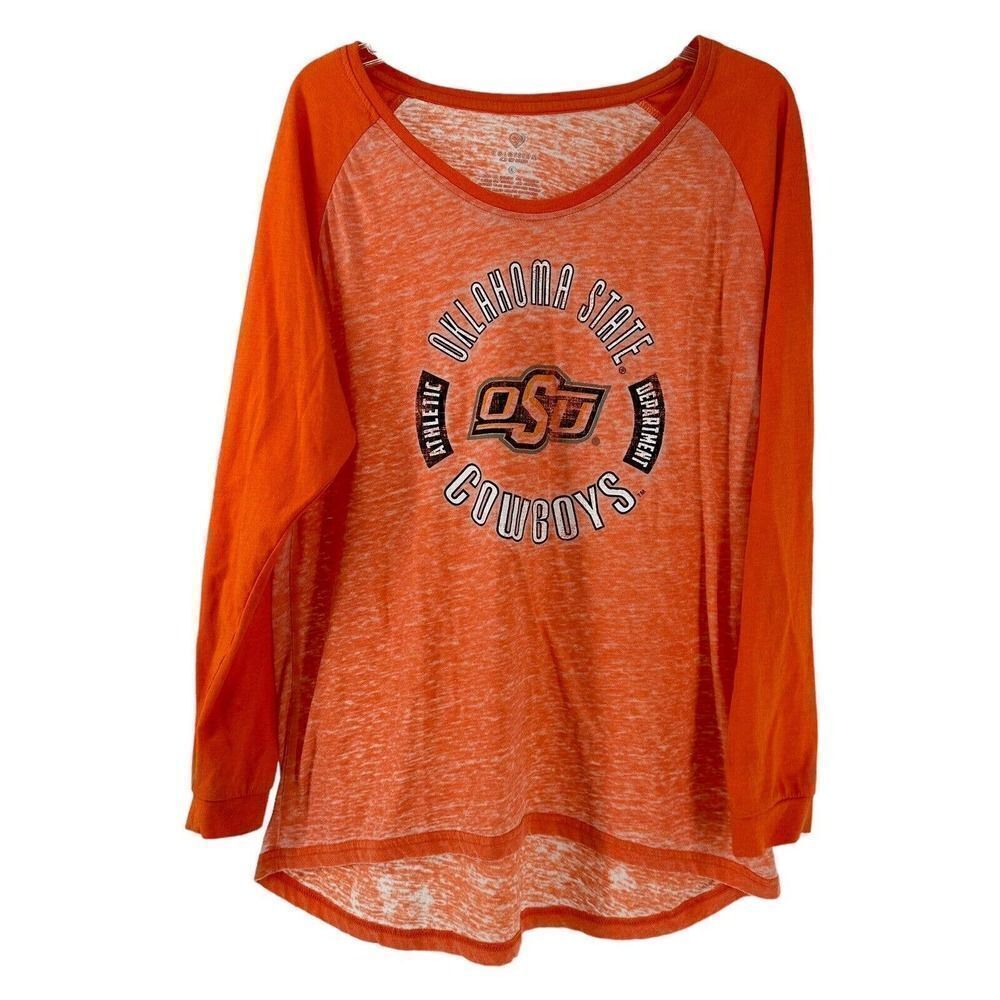 OSU Cowboys Long Sleeve T-Shirt Orange Burnout Womens Size L Oklahoma Colosseum